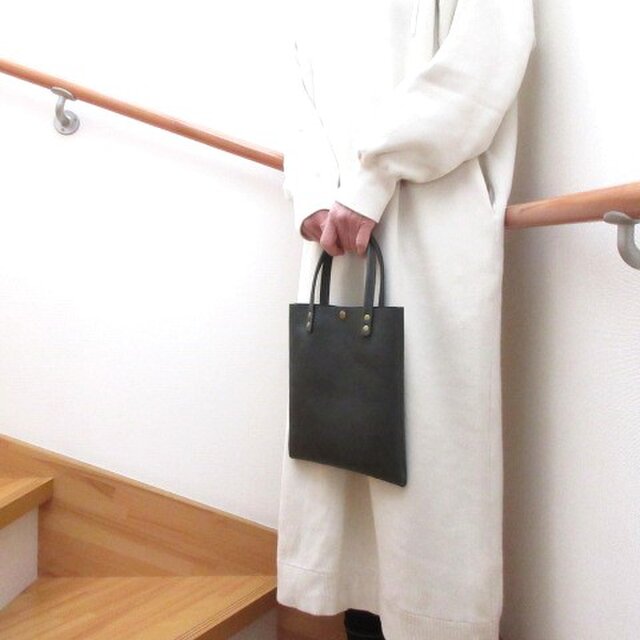 《牛革》ちょい持ちミニトート♪ダークグリーン・シュリンク・ワンレザー仕上げ・0445