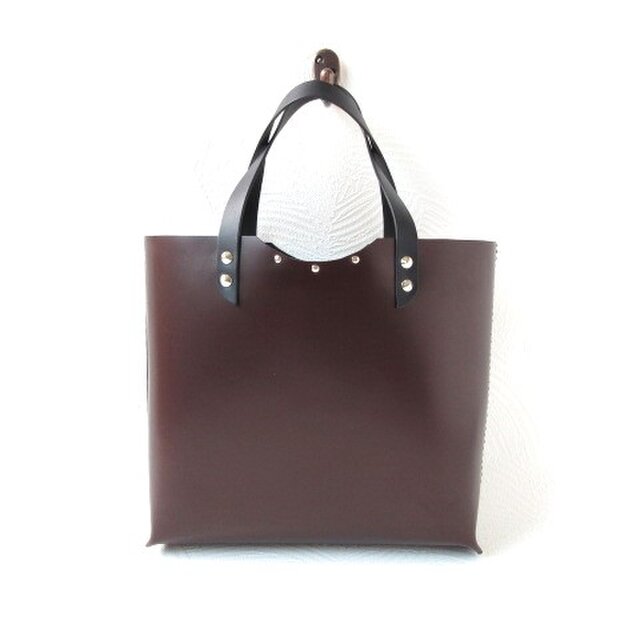 【アウトレットライン】《牛革》スタッズ使い・ダークブラウン・スムースレザー・ミニトート・0215