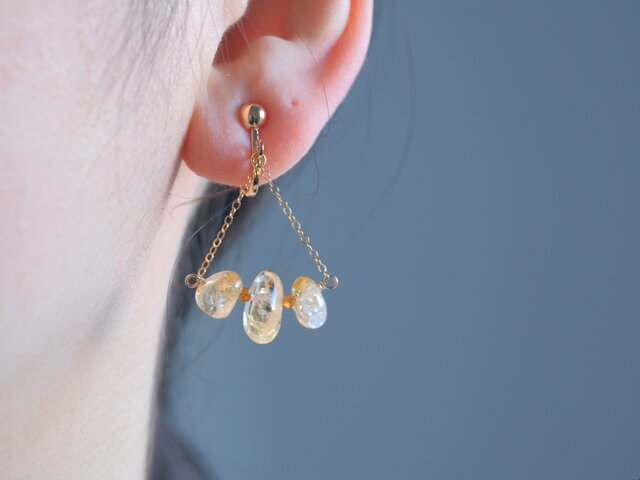 sítrín earring 天然石ピアス・イヤリング シトリン×ヘソナイト