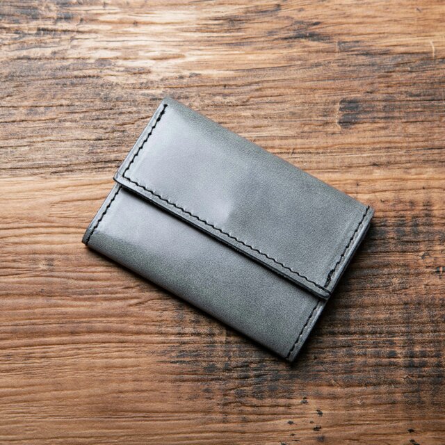 三つ折り財布 ミニ ブラック レザークラフト ハンドメイド - 財布