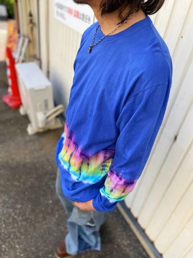 タイダイ染め 長袖Ｔシャツ  XLサイズ ブラック　HIPPIES DYE ブルー HD19-18