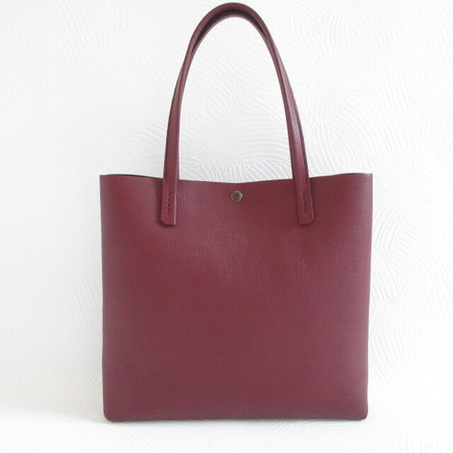 《牛革》一枚革のミディアムスクエアトート・ソフトシュリンク・ワイン・0299