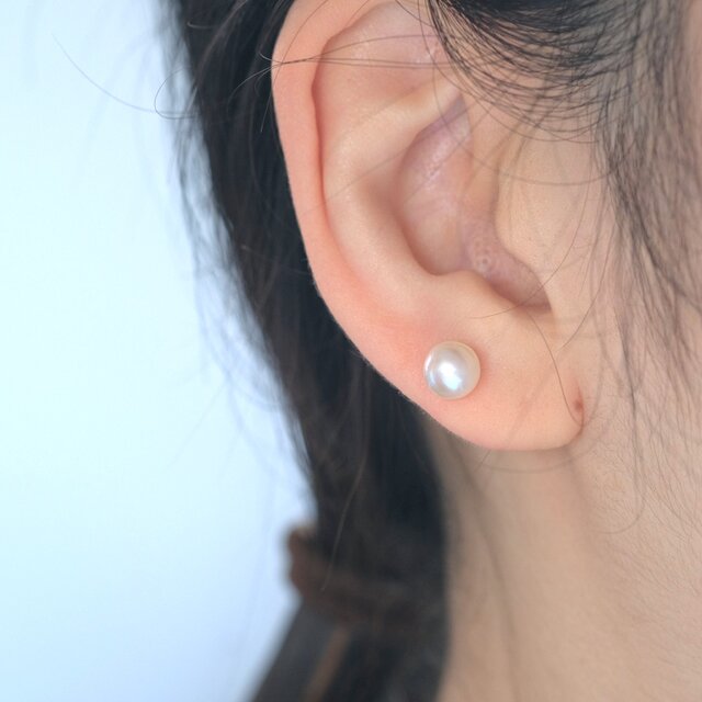 natural water pearl 淡水パール一粒ピアス ホワイト 白真珠 | iichi