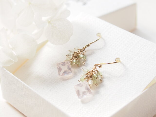 天然石♡はるうらら〜枝垂れ桜のスペシャルロングピアス14kgf 天然石♡はるうらら〜枝垂れ桜のスペシャルロングピアス14kgf