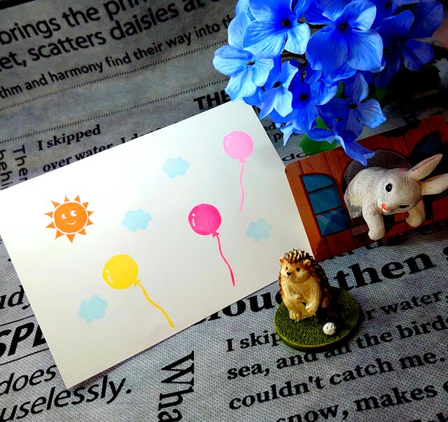 消しゴムはんこNo.412 ちびうさと風船 消しゴムはんこ【NO.302】