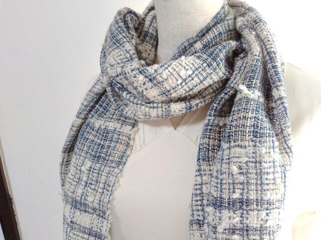 藍染 草木染 コットンストール 手紡ぎ手織り 綿100% オール