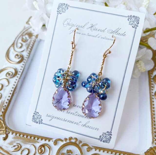 大人のチェコビーズ・梅雨・紫陽花の雫ピアス2 | iichi 日々の暮らしを