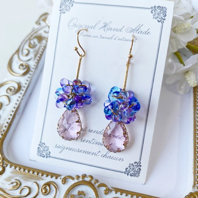 No.154 チェコビーズ ファルファーレとドロップビーズのピアス ハンドメイド 簡単🍁チェコファルファーレでドロップフープピアス♡作り方|DIY