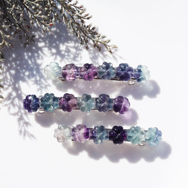 フローライトのお花連なるバレッタ　～Carmencita