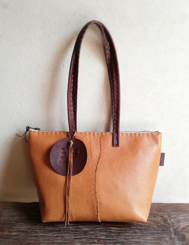 まいにちtote　檜皮色✗チョコレート　ピッグスキンレザー