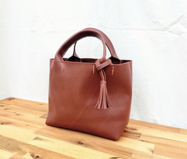 新品 ドイツレザー】手縫いのミニトートバッグ（コンパクト/シンプル バッグ