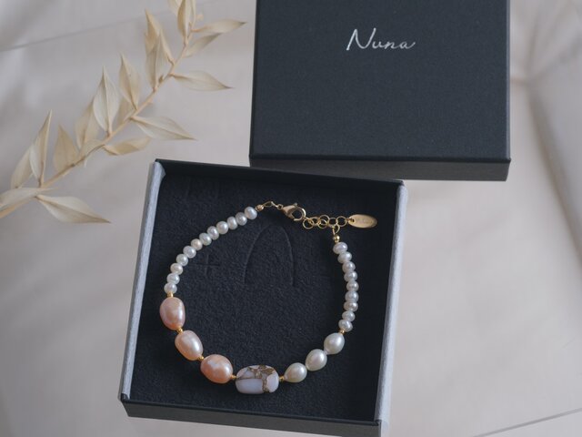 Copper pink opal & perla bracelet：コッパーピンクオパール