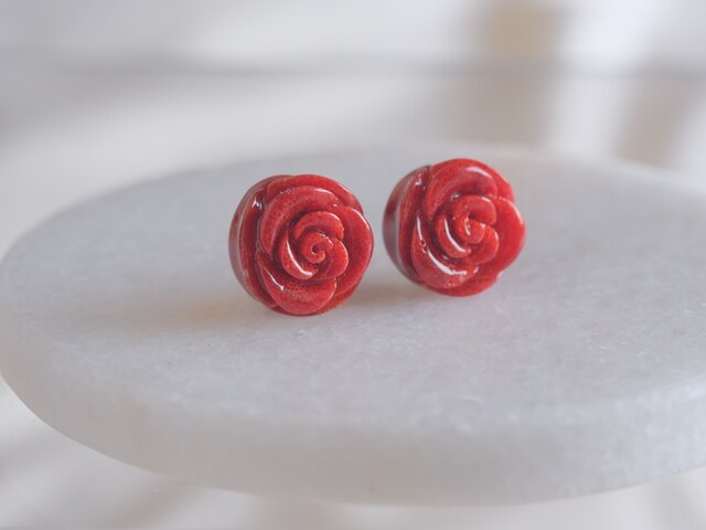 赤珊瑚ピアス・イヤリング African coral earring バラ 薔薇 ローズ