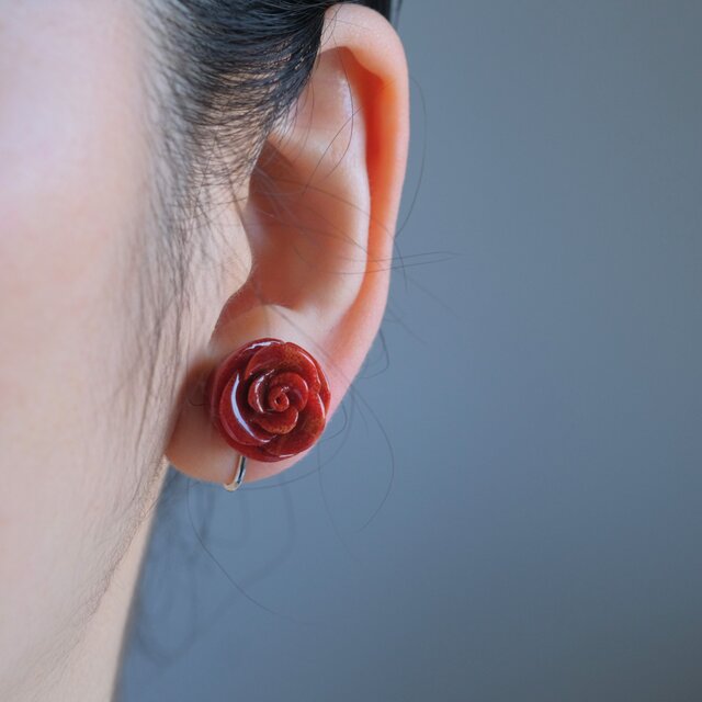 赤珊瑚ピアス・イヤリング African Coral Earring バラ 薔薇 ローズ ハンドメイド