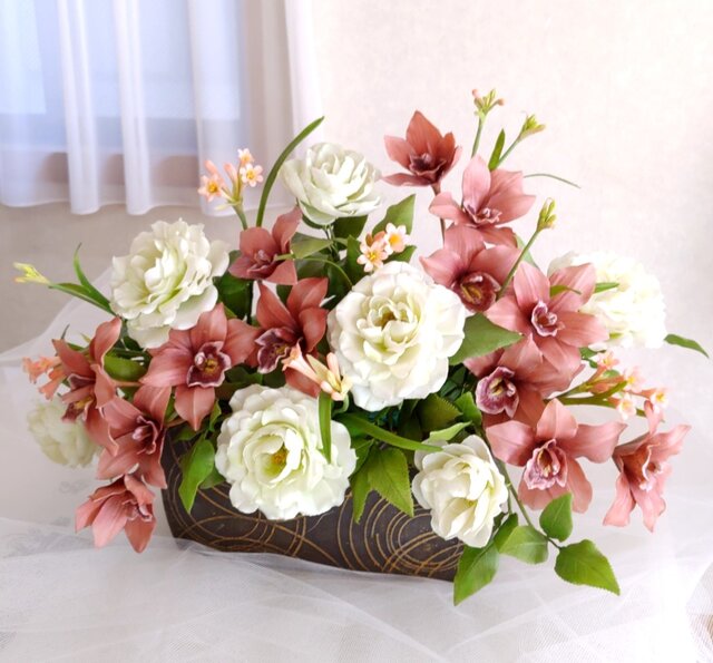 クレイフラワー✨大きなアレンジ✨薔薇・百合・カラー✨ハンドメイド b7a85f845a74e2a8e2e000dceced97