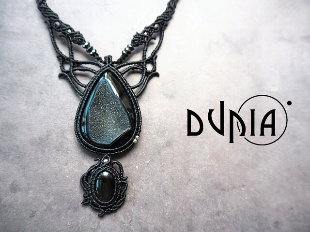 #1935 ♡オニキス&ストロベリークォーツ天然石♡マクラメネックレス 1935 ♡オニキス&ストロベリークォーツ天然石♡マクラメ