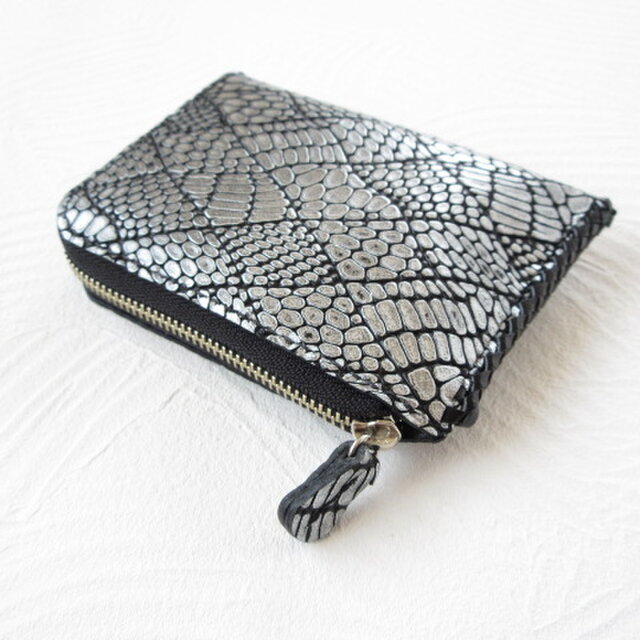 《牛革》ストーン系ジオメトリック・Ｌ字ファスナー・コインケース・0495