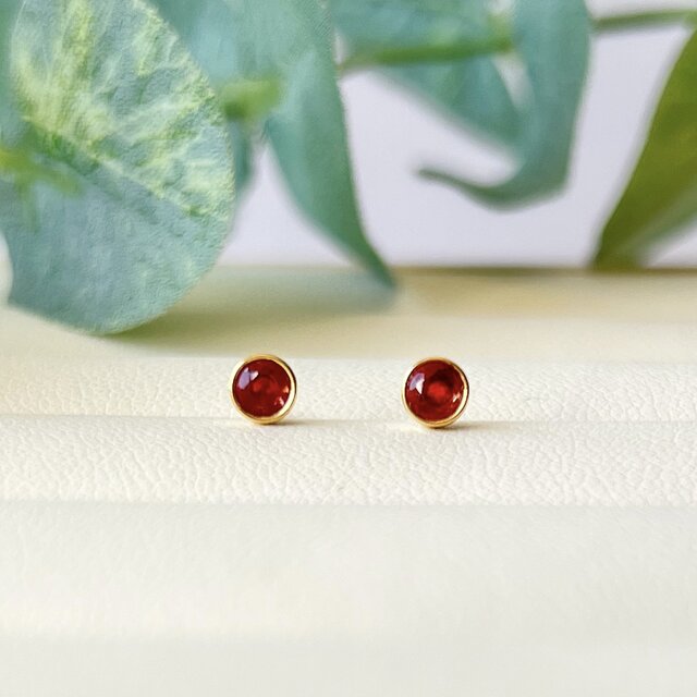 アンデシン×ゴールド　シンプルベゼルスタッドピアス