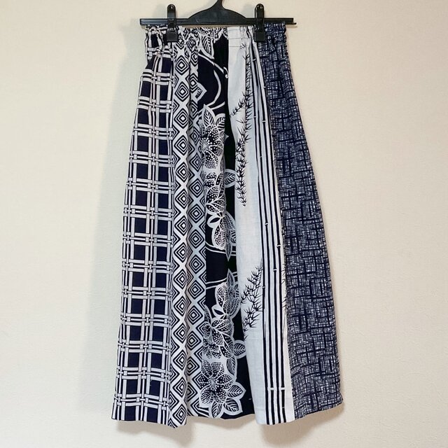 浴衣リメイク Ｑ パッチワーク ギャザースカート 着物 コットン