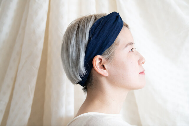 Linen＆Organiccotton 藍染ガーゼクロスターバン | iichi 日々の暮らし
