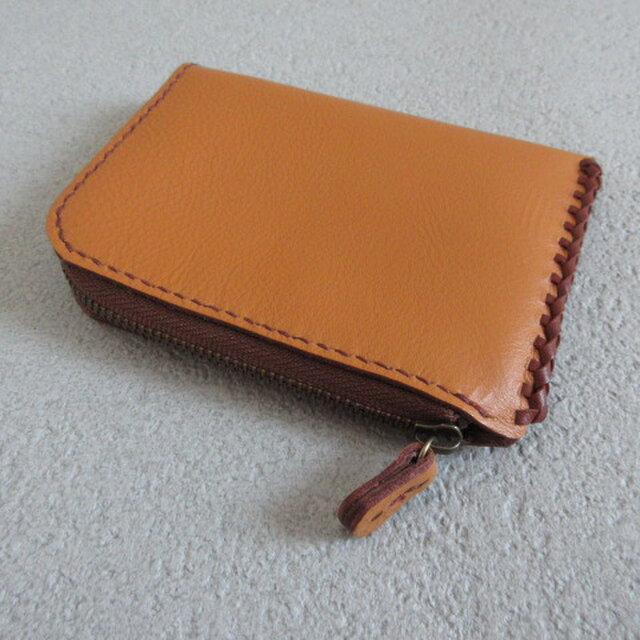 《牛革》Ｌ字ファスナー・コインケース・キャメルオレンジ・ソフトレザー・0442