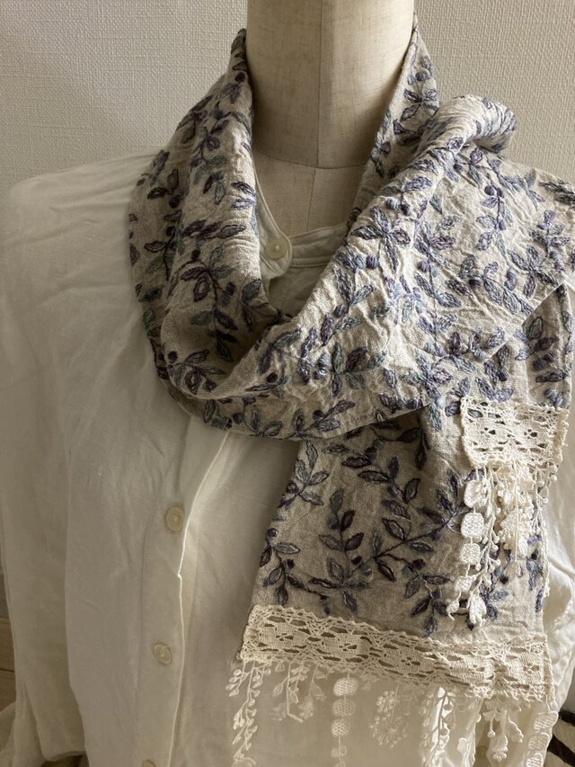 ハンドメイド◆ストール紫の実フリンジレース