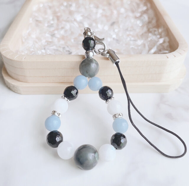 Ａ）パワーストーン半貴石『奇跡の光を宿すスパイラルワンド』 黒雲母バイオタイト入り Moon Stone 恋愛運 愛を伝える石 出会い