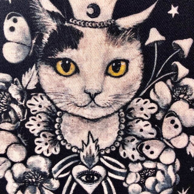 星月猫☆アート「Queen」絵画 木製パネル貼り SMサイズ複製画「005」猫