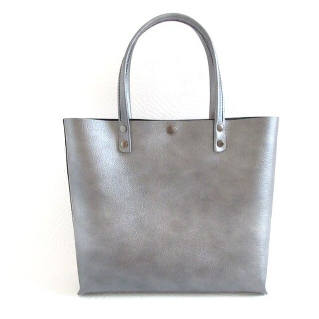 《牛革》ワンレザー・ダークシルバー・シュリンクレザー・スクエアミニトート・0312