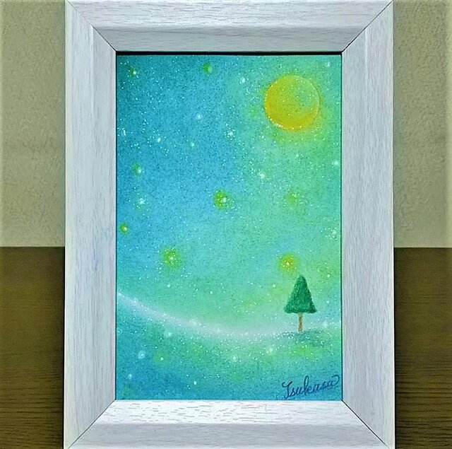 moon night ハンドメイドパステル画 絵画アート原画 - インテリア