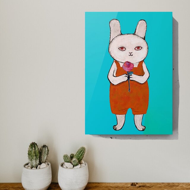 ★送料無料★キャンバスボード【F3】（薔薇とウサギ)