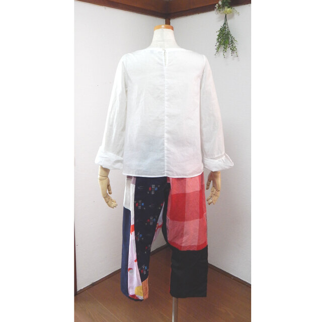 着物・浴衣リメイクサルエルパンツ 赤ブロックチェック | iichi 日々の