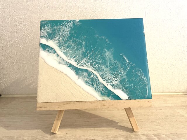 オーシャンアート 波レジンアート 海 ターコイズブルー【長方形R-05