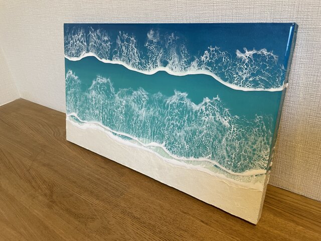 レジンアート　虹 × 波 。　海アート　立体　オーシャンアート A2サイズ特大)海レジンアート オーシャンアート 、波アート、海