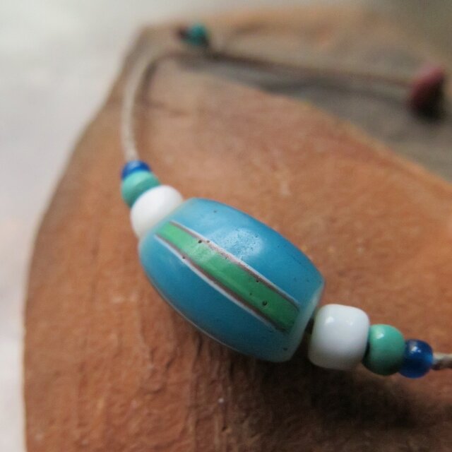 アンティーク　筋玉　青　＋　シードビーズ　ブレスレット　百世 momotose（西）
