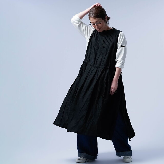 haru ASワンピ ネイビーM wafu】リネンワンピース 重ね着の新しい魅力発見 プザムドレス