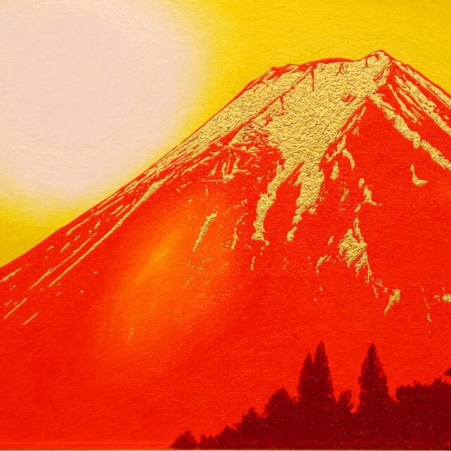 真作　富士山　赤富士Mt.Fuji 額装Japanese painting