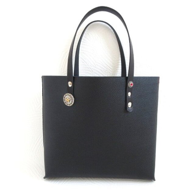 【アウトレットライン・Ⅱ】《牛革》コンチョ使いハンドソーイング・シュリンクレザー・ブラック・一枚革のミニトート・0405