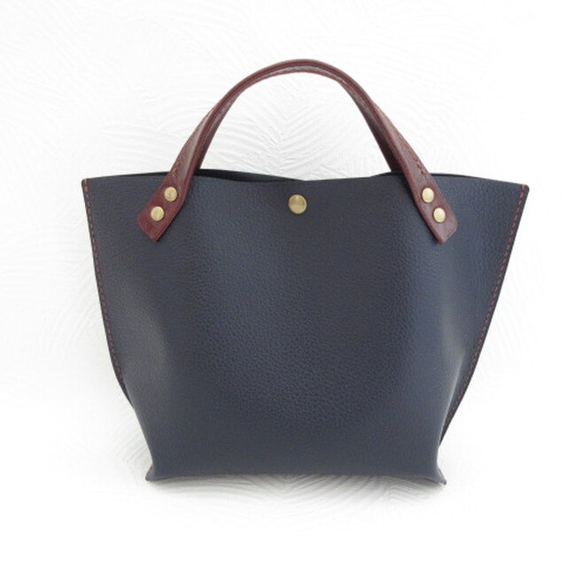 《牛革》新サイズ♪底マチワイド・シュリンク・ネイビー・一枚革のミニトート・0436
