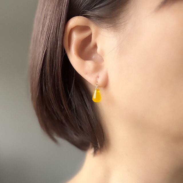 天然石 ハニーカラージェード ピアス／イヤリング 上品 14Kgf