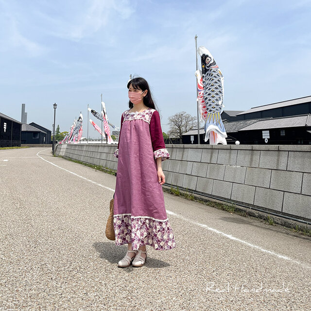 予約販売] リネン葡萄咲き誇る薔薇ティアードワンピース | iichi 日々
