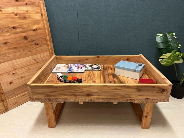 送料無料】 ローテーブル 長方形 90cm 60cm 2way 隠し収納 杉 木組 ロ