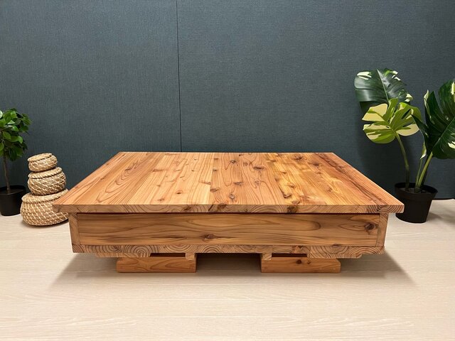 送料無料】 ローテーブル 長方形 90cm 60cm 2way 隠し収納 杉 木組 ロ