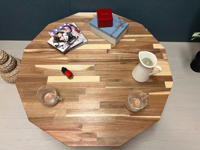 送料無料】 ローテーブル 12角 90cm アカシア 折りたたみ脚