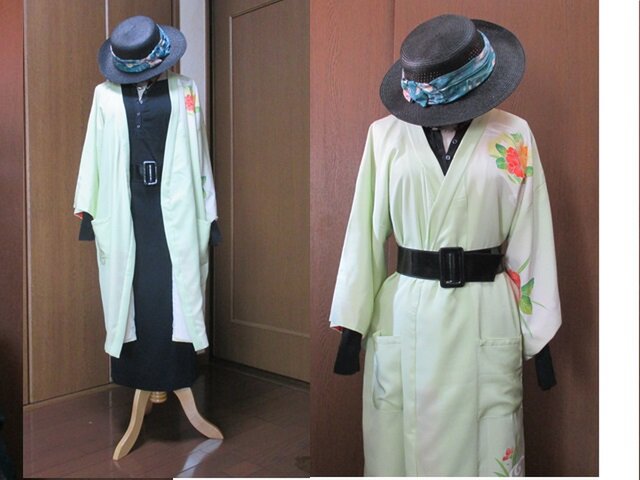 未使用着物リメイク 着物 ジャケット コート ガウン 着物服 ポケット付 
