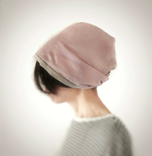 ターバンな帽子　ライトスモーキーピンク+グレージュ　送料無料