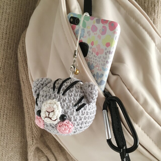 アメリカンショートヘア猫さんウチの子◎持ち物の目印に【大】鈴付きイヤホンジャック｜ストラップ｜ボールチェーン