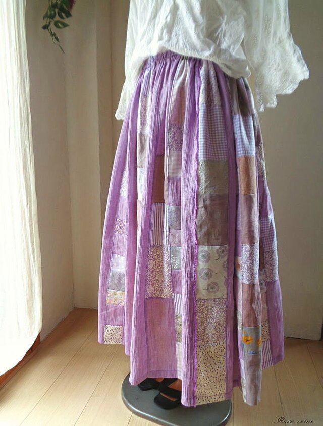 ラス１雛祭りセール 紫陽花の夢 絵画なパッチワークスカート