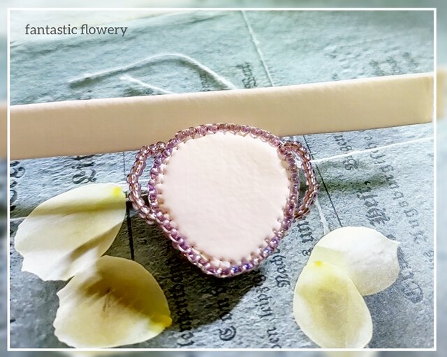 ビーズ刺繍 帯留め ピンク ゴールド 水晶 ハート【fa2-0339