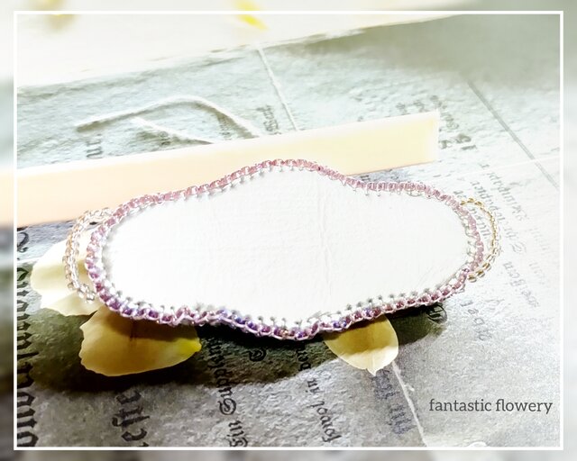 ビーズ刺繍 帯留め パープル シルバー 水晶 【fa2-0341】fantastic